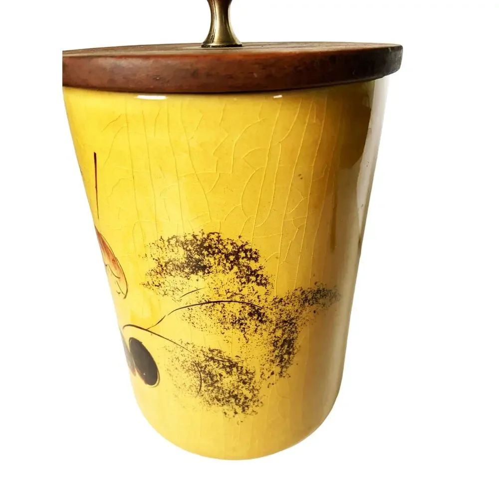 Vintage 70s Mushroom Glass Jar with Wooden Lid